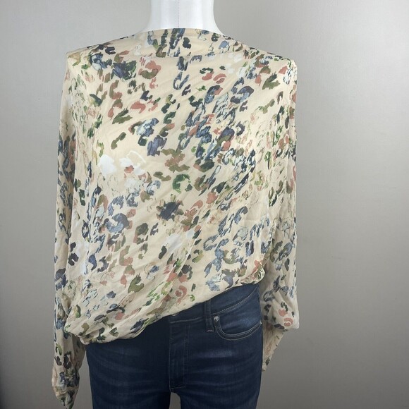 Rory Beca Ivory Print Silk Blouse Asymmetrical Size XS - Picture 2 of 13